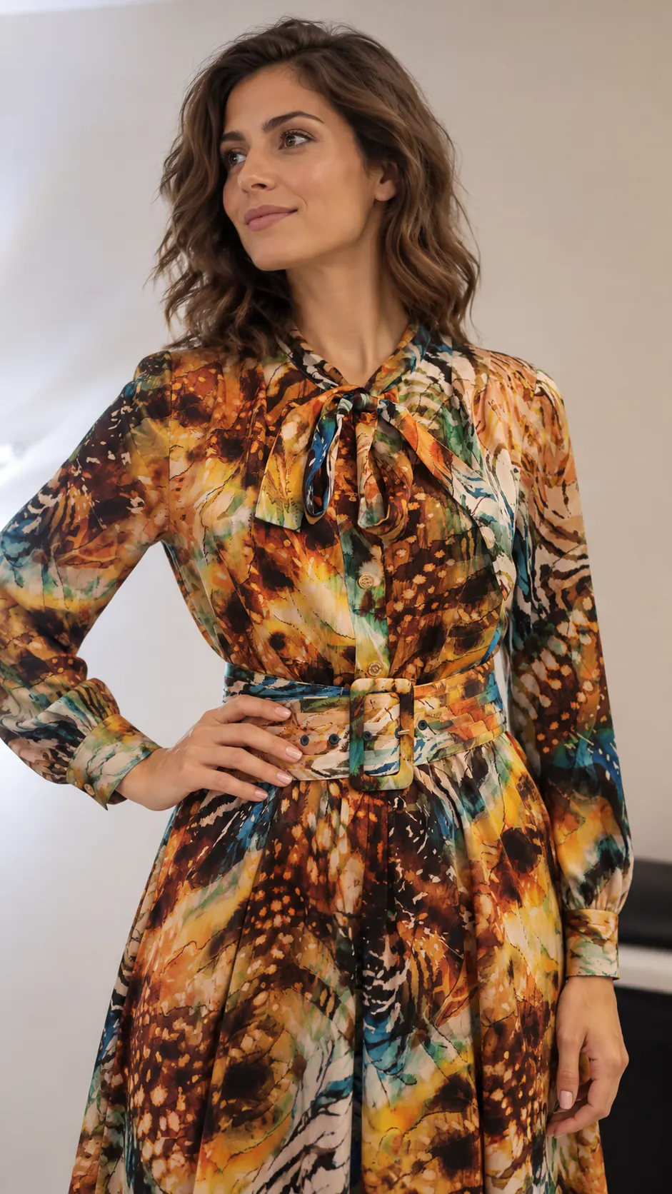 Modella con abito fantasia LZ Collection